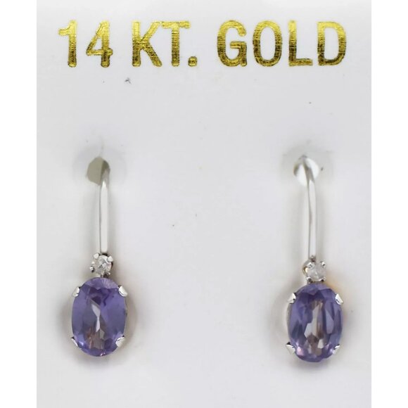 Created 1.42 Cts Alexandrite & Diamond Dangling Earrings 14k White Gold